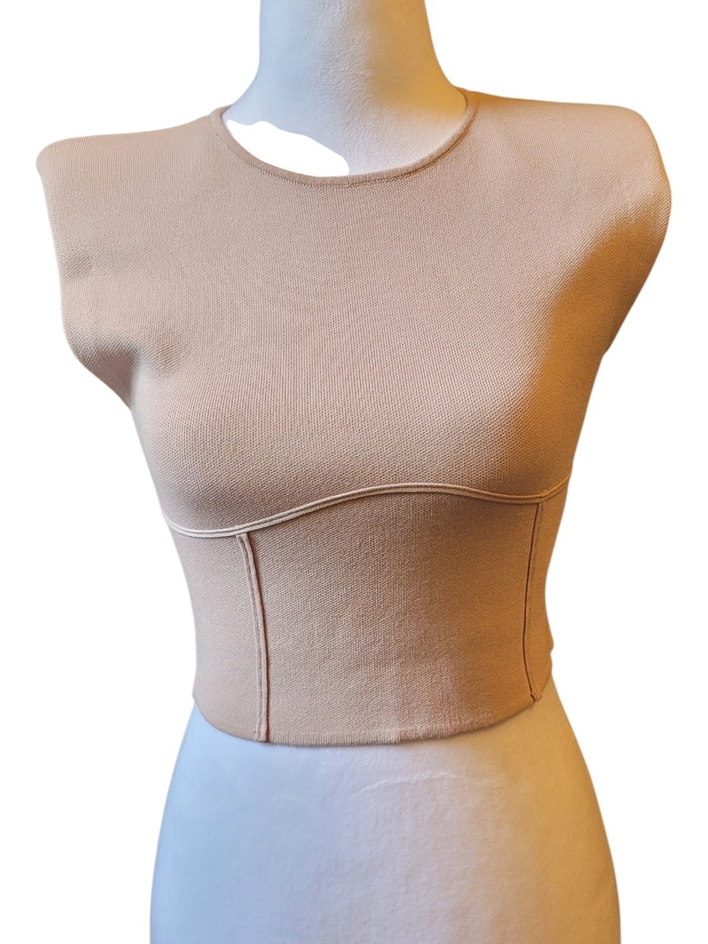 Zara Beige Structured Cropped Knit Top